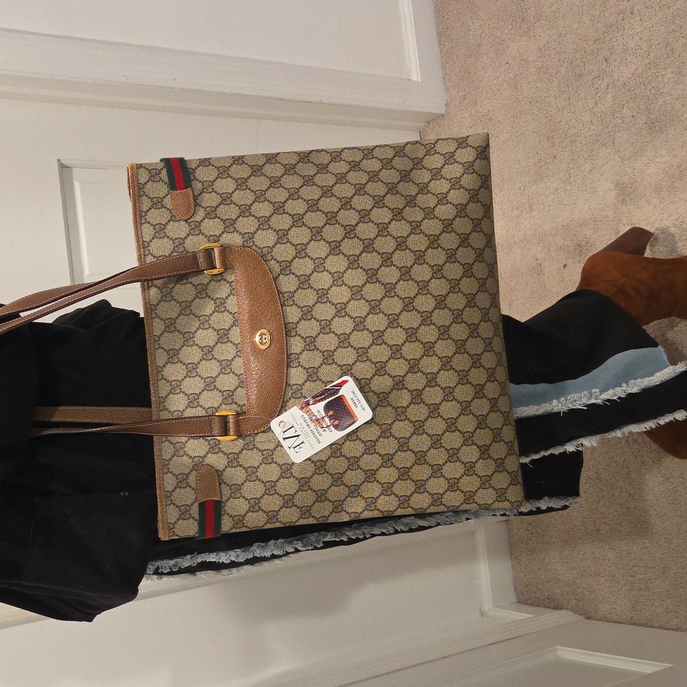 GUCCI 1970's Accessories Collection coated canvas/leather/webbing large tote bag - Picture 4 of 17